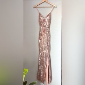 Prom Girl Rose gold sequin dress long